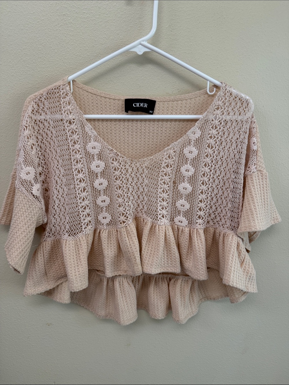 Cider Blush Pink Crochet Ruffle Peplum Top SzXS